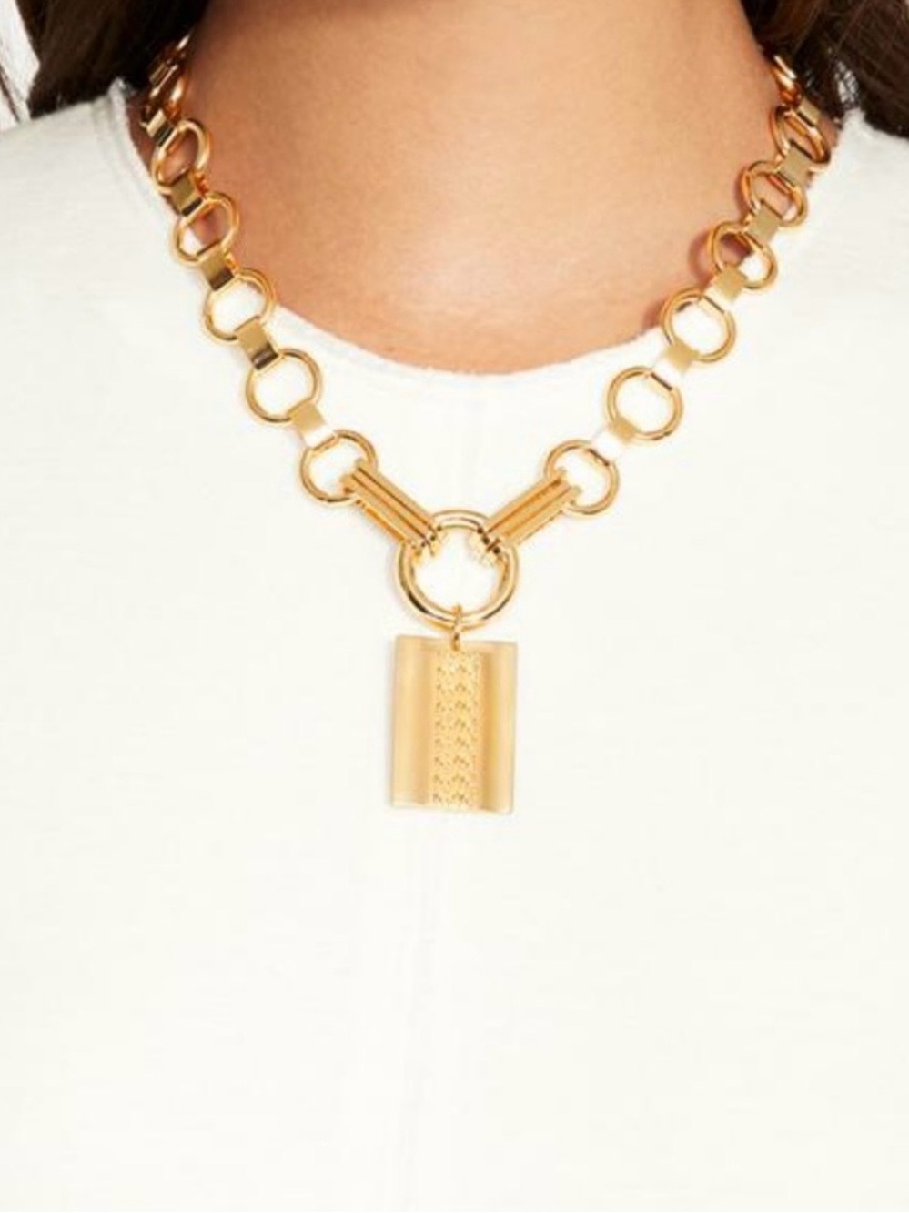 NWT Dannijo Elisa Gold Tone Pendant Necklace Luxury Statement Chunky Chain